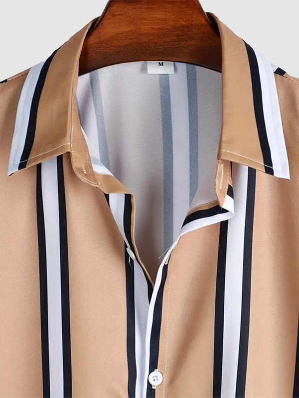 Men's Striped Print Button Casual Short Sleeve Shirt