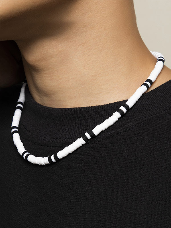 Ethnic style black and white stitching simple geometric necklace