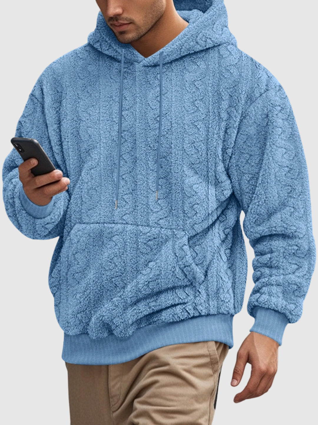 Men's Hooded Jacquard Teddy Fleece Sports Casual Sweatshirt