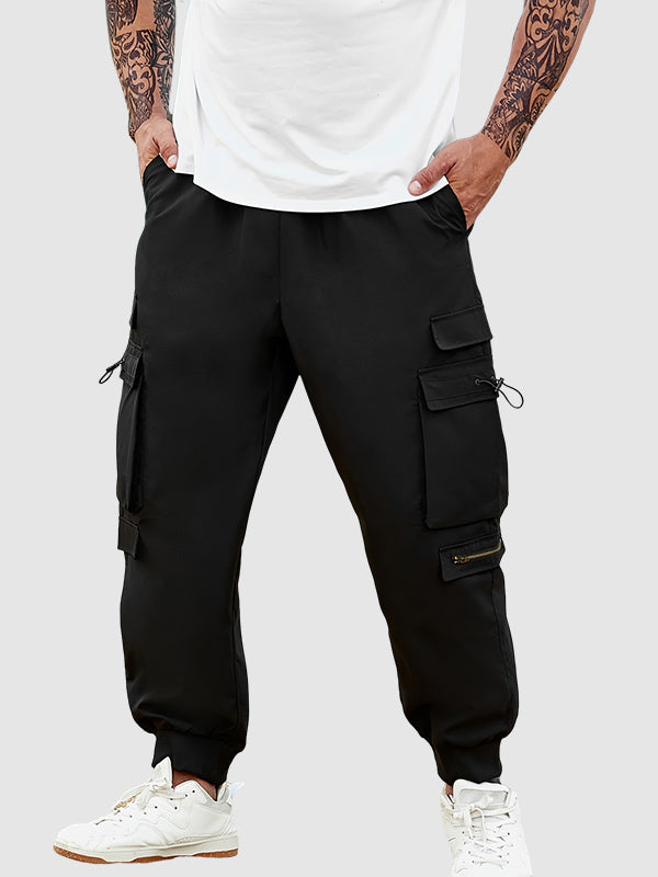 Men's Drawstring Elastic Waist Casual Cargo Pants black