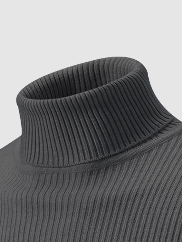 Men's Solid Color Striped Textured Turtleneck Sweater