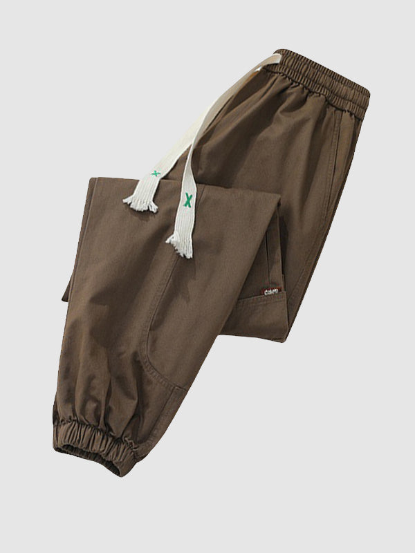 Men's Drawstring Pocketed Cuffed Casual Cargo Pants