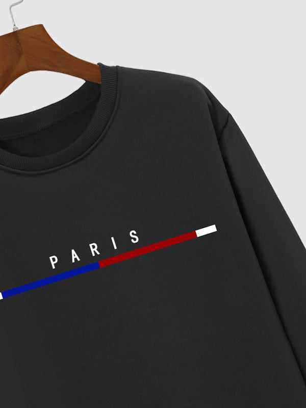 Men's "PARIS" Graphic Fleece Lined Pullover Crewneck