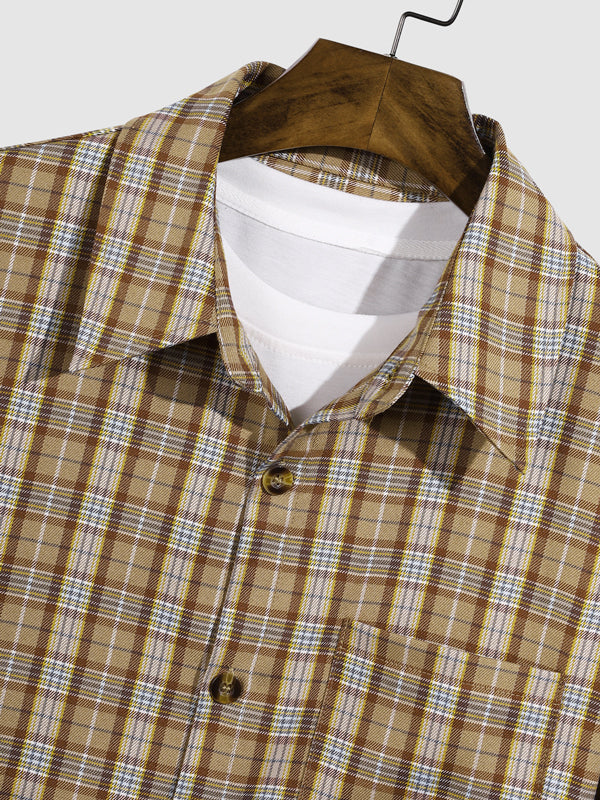 Men's Plaid Button Slim Fit Casual Long Sleeve Shirt