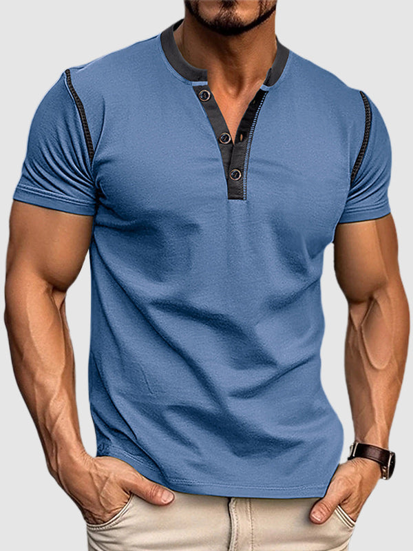 Men's casual half-button color-blocked short-sleeved polo