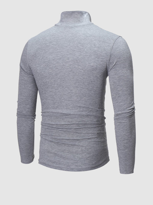 Men's Turtleneck Solid Color Lightweight Skin-Friendly Basic Pullover T-Shirt