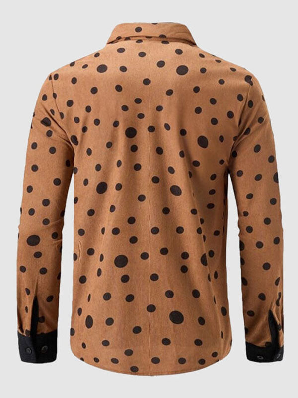 Men's corduroy retro casual polka dot print long sleeve shirt