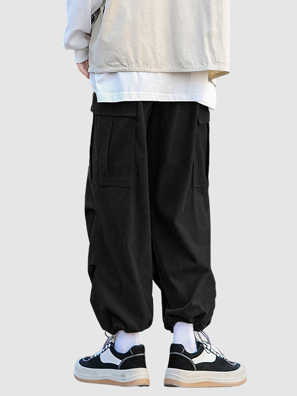 Men's Casual Corduroy Cargo Pants Black