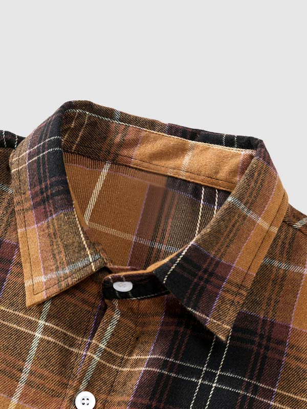 Men's brushed plaid shirt woolen long-sleeved shirt