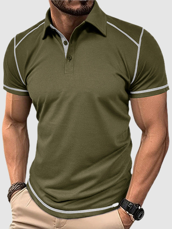 Men's half-button color-blocking casual lapel short-sleeved polo