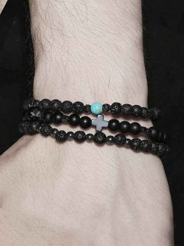 Cross black gallstone bracelets 3Pcs/set