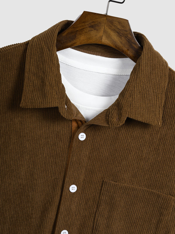 Men's Corduroy Contrast Button-Down Casual Long Sleeve Shirt