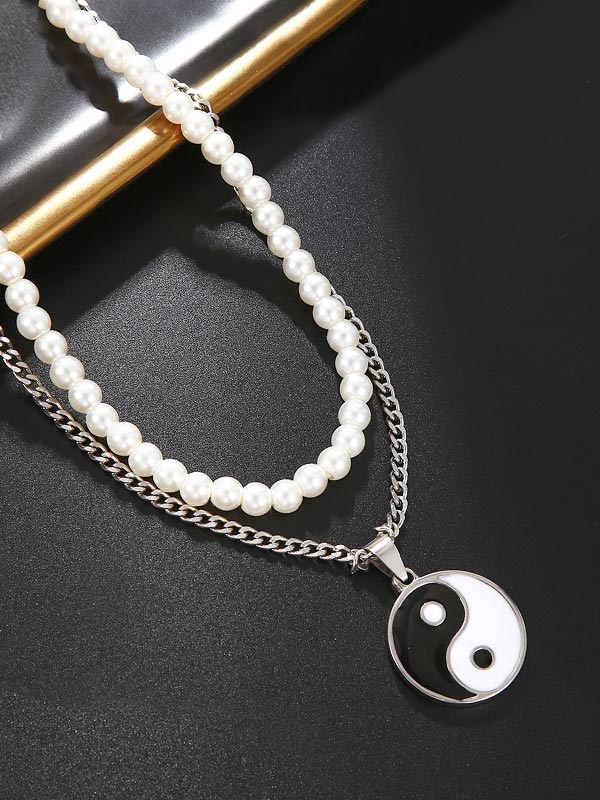 Yin Yang Bagua Pearl Pendant Couple Necklaces 2Pcs/set