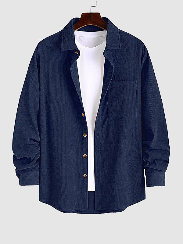 Men's Textured Corduroy Long Sleeve Shirt BLUE