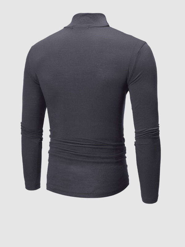 Men's Turtleneck Solid Color Lightweight Skin-Friendly Basic Pullover T-Shirt