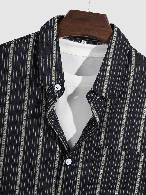 Men's Vintage Striped Buttoned Casual Long Sleeve Shirt