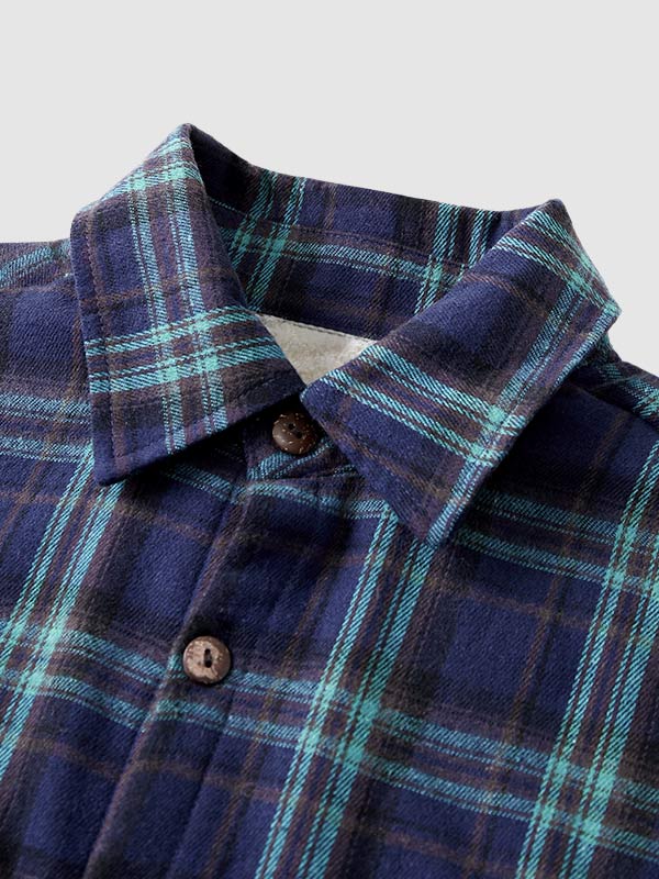 Men's Vintage Plaid Button Fleece-lined Casual Warm Shirt Jacket