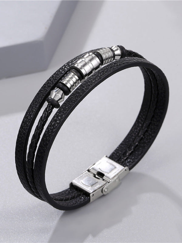 Men's Braided detail layered bracelet