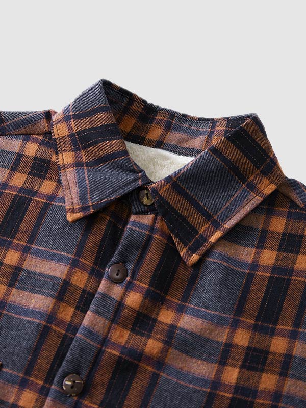 Men's Plaid Double Pocket Fleece-lined Thermal Shirt Jacket