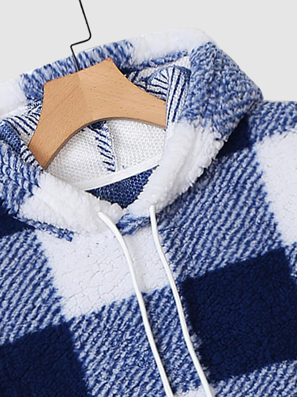 Men's Classic Plaid Fleece Hooded Pocket Sweatshirt