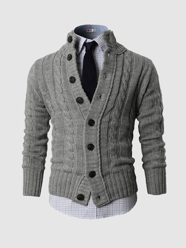 Men's solid color twist jacquard sweater knitted cardigan jacket