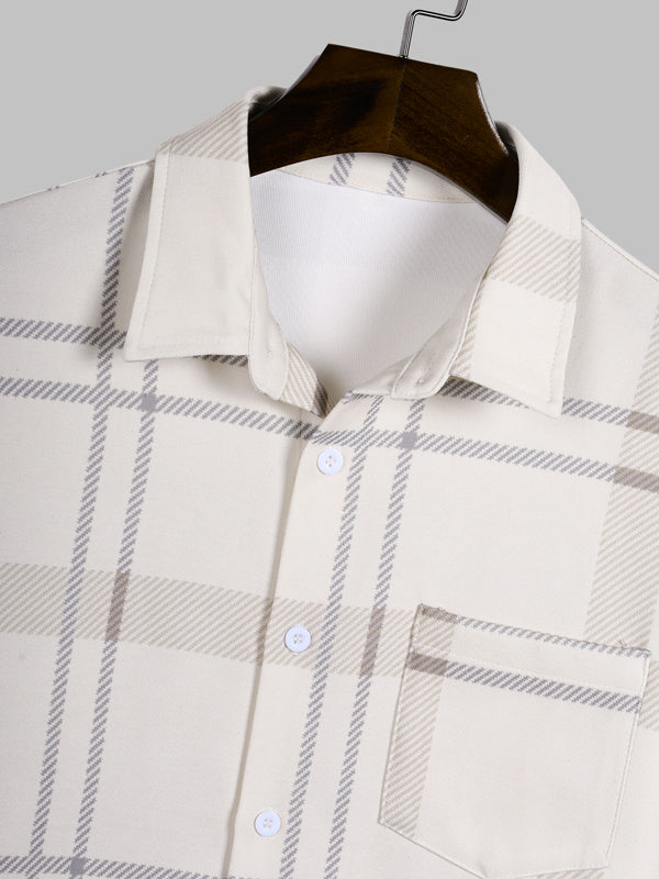 Men's retro textured plaid pocket short-sleeved shirt