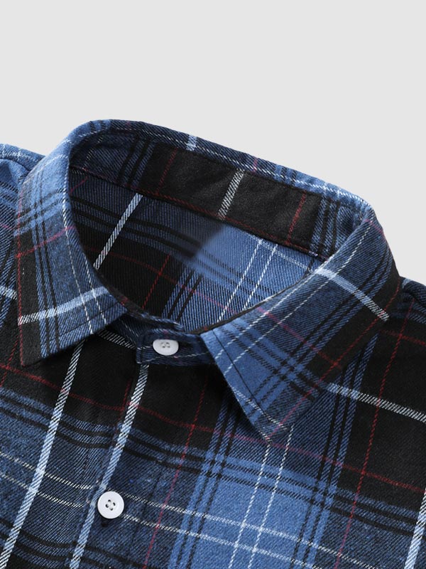 Men's Plaid Blended Wool Casual Shirt Long Sleeve