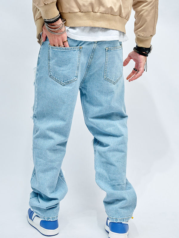 Men's Patchwork Distressed Denim Jeans