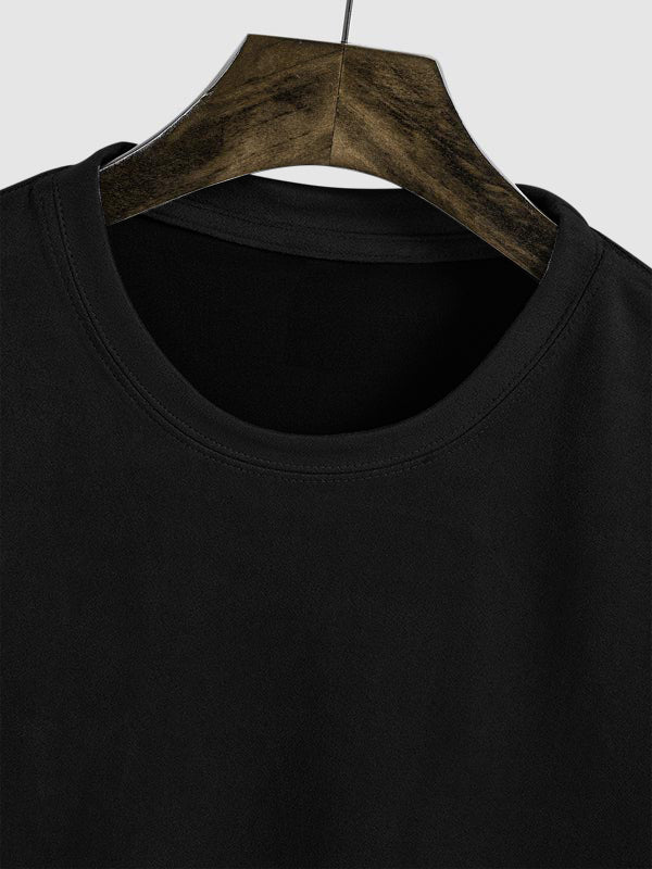 Men's Solid Color Suede Round Neck Short Sleeve T-shirt