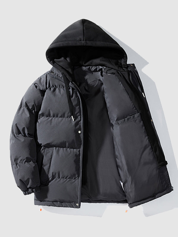 Men's hooded windproof warm fleece thickened fake 2-piece casual cotton puffer jacket