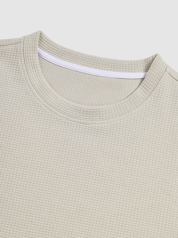 Men's Solid Color Textured Puff Grid Casual Crewneck Sweatshirt