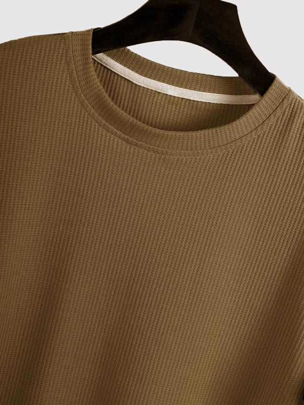 Men's Solid Color Waffle Round Neck Short Sleeve T-Shirt