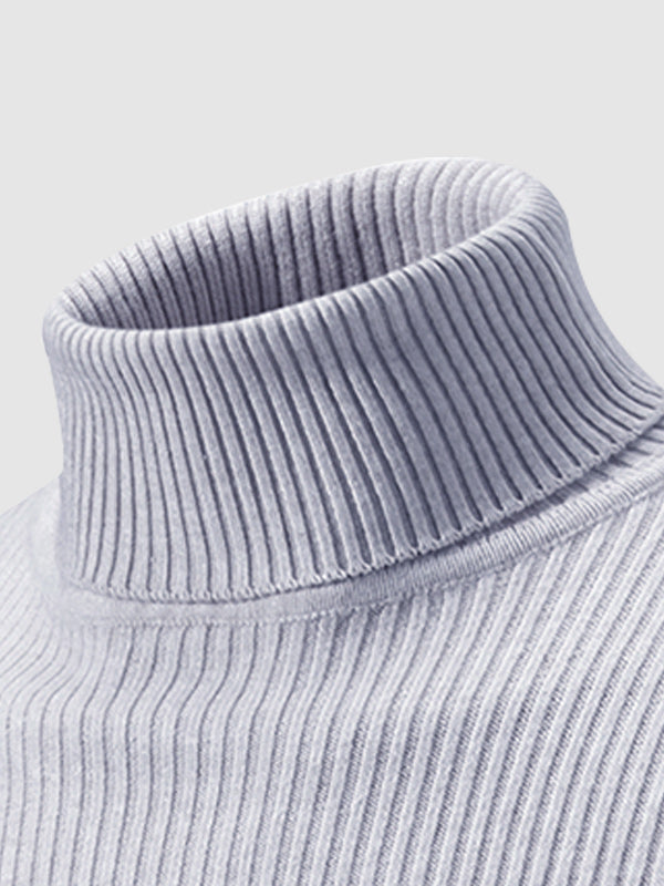 Men's Solid Color Striped Textured Turtleneck Sweater