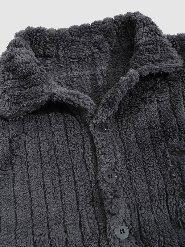 Men's Classic Plaid  Fluffy Faux Fur Single Pocket Button Lapel Jacket