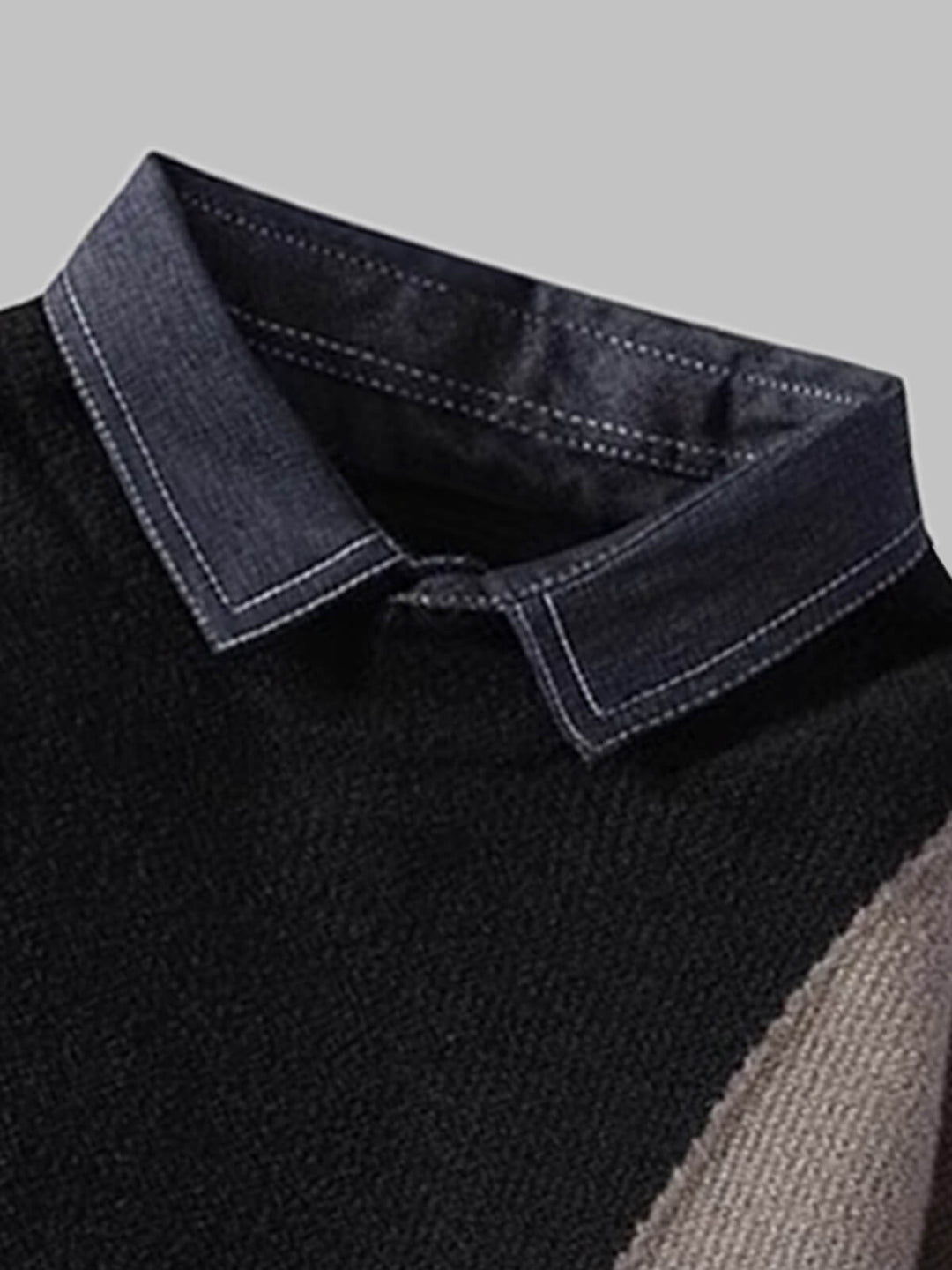 Men's Color-Block Denim Collar Knit Sweater