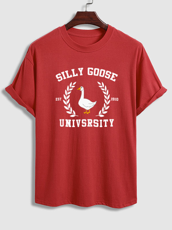 Men's "Silly Goose" pattern printing casual round neck short-sleeved T-shirt