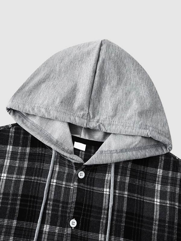 Men's Thin Plaid Casual Hooded Jacket