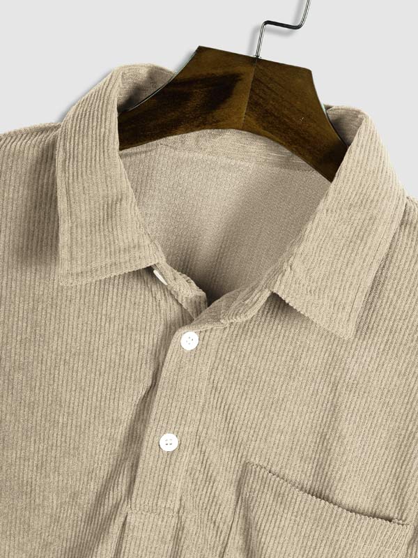 Men's Corduroy Half Button Short Sleeve POLO