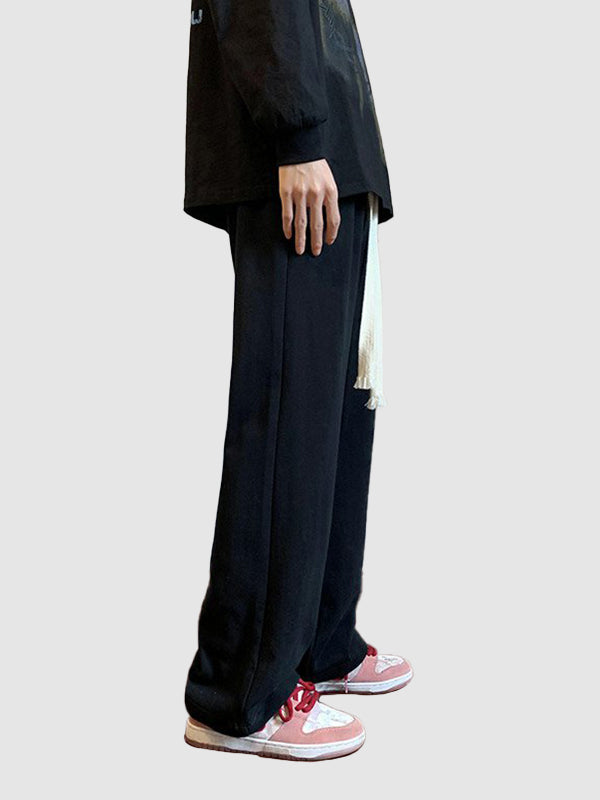 Men's solid color wide leg drawstring casual sweatpants