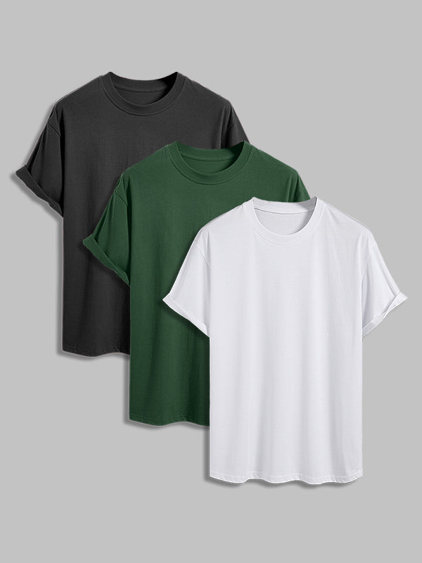 Men's 100% cotton basic round neck T-shirt three-piece set