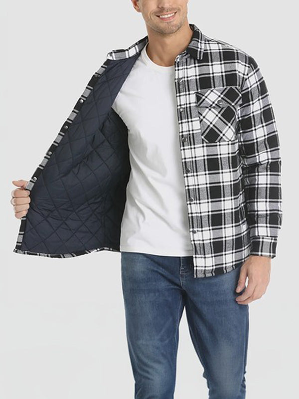 Men's plaid quilted thickened lapel warm shirt jacket