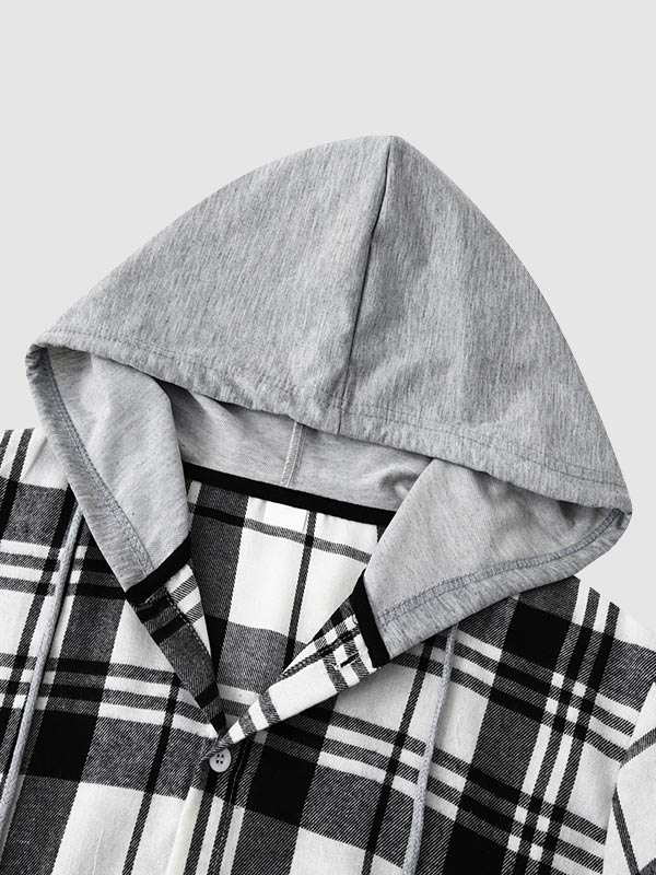 Men's casual plaid thin hooded jacket