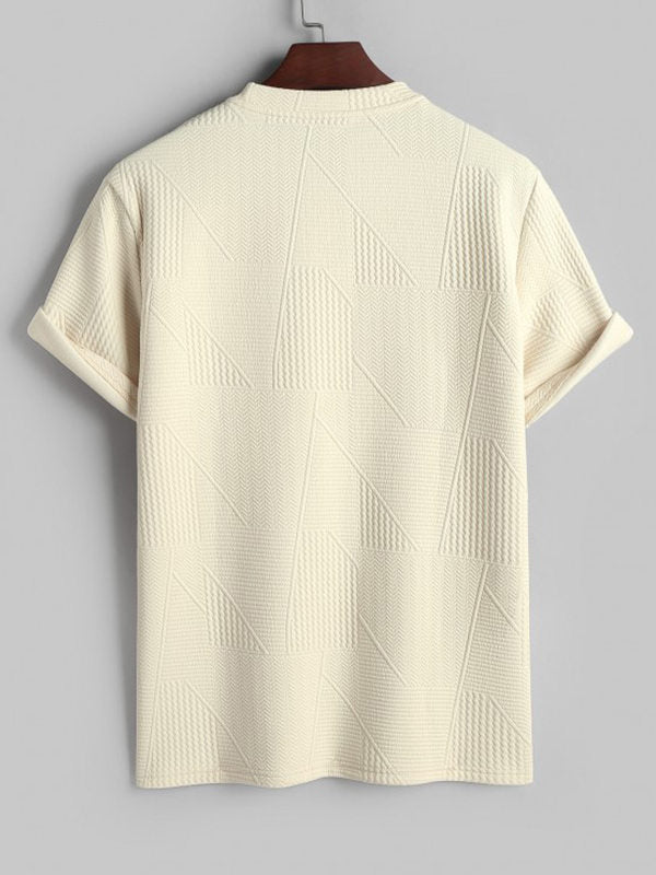 Geometric jacquard round neck T-shirt  Beige