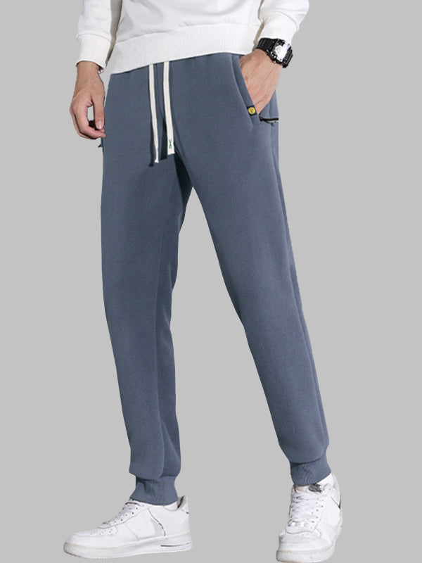 Men's Fleece-lined Thermal Drawstring Pocket Casual Pants