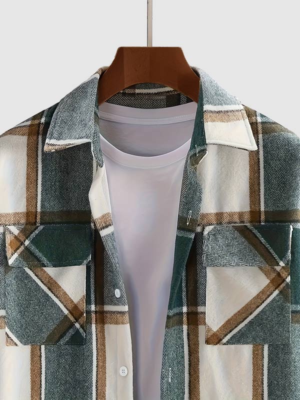 Men's Classic Plaid Wool Blend Button-Down Shirt