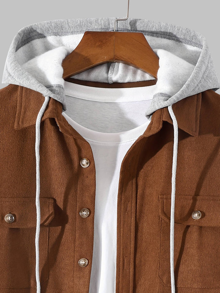 Men's Double Pocket Button Hooded Jacket