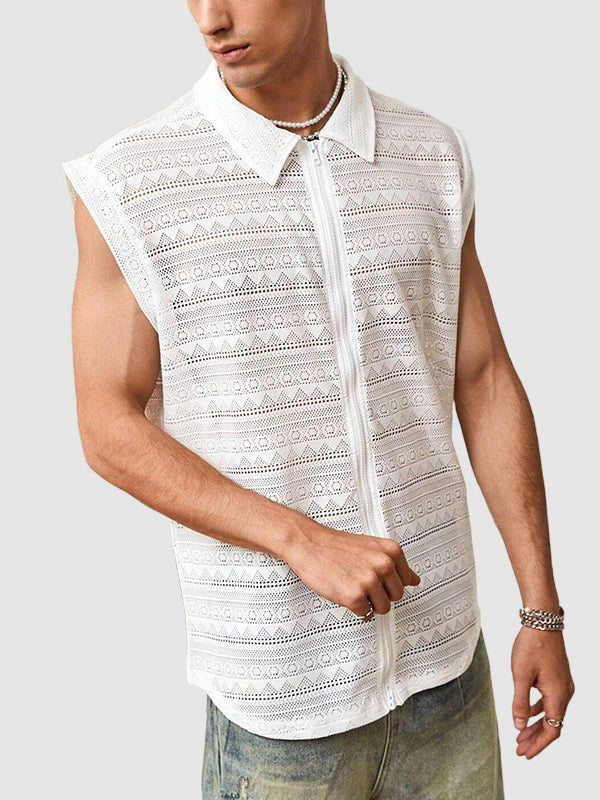 Men's lace vest elastic personality hollow lapel shirt