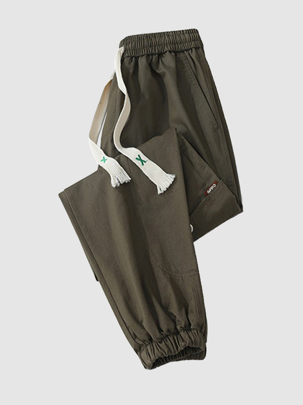 Men's Drawstring Pocketed Cuffed Casual Cargo Pants