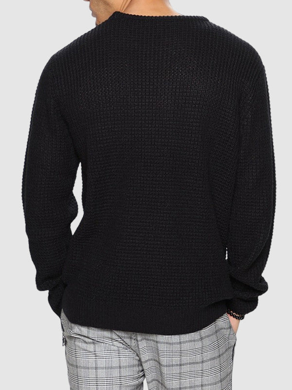 Men's solid color loose fit  knitted crew neck sweater