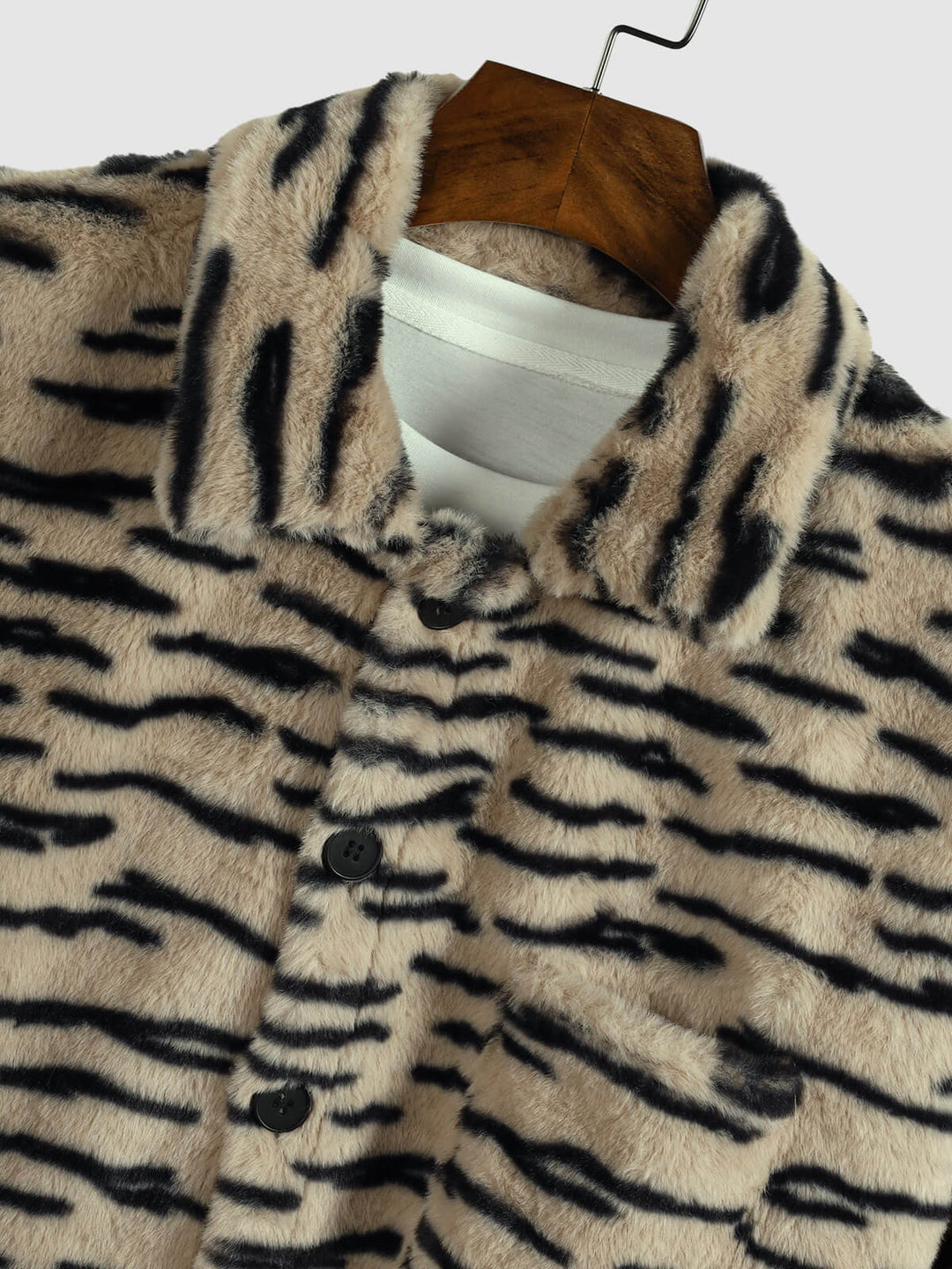 Men's Faux Fur Irregular Tiger Pattern Casual Button-up Jacket